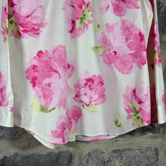 Liz Claiborne Floral Button Up Shirt XL Pink White Cotton Blend Casual Top Work - Picture 6 of 12